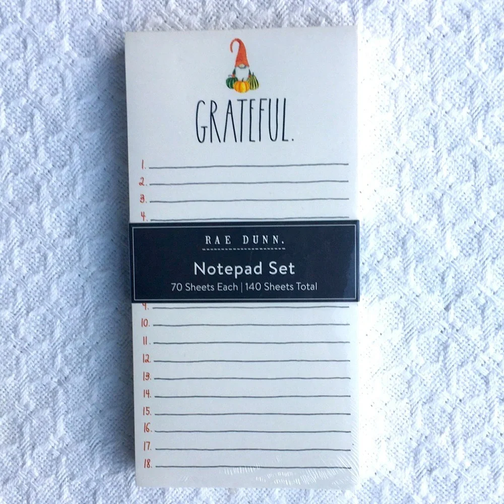 RAE DUNN GNOME LIST PADS BUNDLE: GRATEFUL THANKFUL